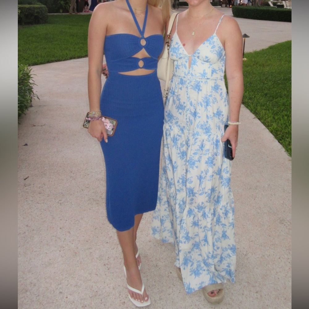 The Ariana dress in lapis blue solid & striped